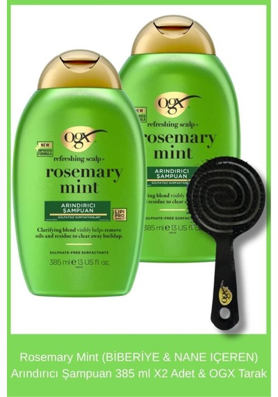Rosemary Mint Biberiye & Nane Içeren Arındırıcı Şampuan 385 Ml X2 Adet & Ogx Tarak