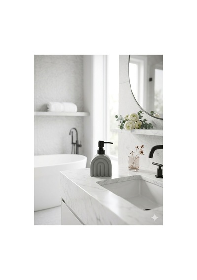 Buççin Online Mağaza Modern Kemer Desenli, Minimal İskandinav Cam Sıvı Sabunluk - 250 Ml - 9 X 9 X 6 Cm Cam Gri Çok Renkli
