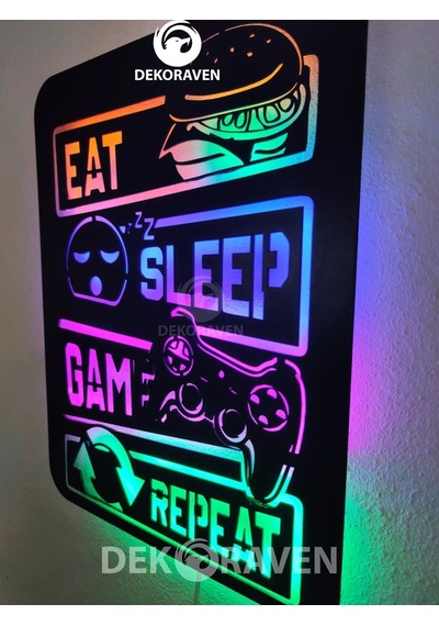 Gamer Led Işıklı Tablo Eat-Sleep-Game-Repeat Gamer Led Işıklı Tablo Eat-Sleep-Game-Repeat