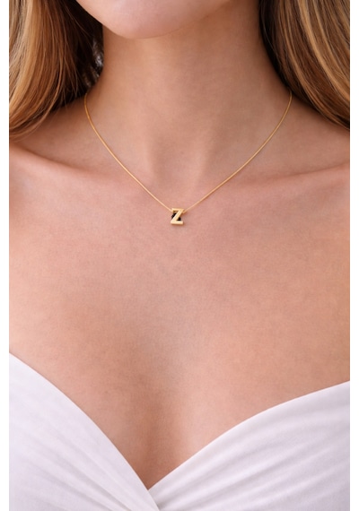 14k Altın Renginde Z Harf Minimal Model Çelik Kadın Kolye Altın