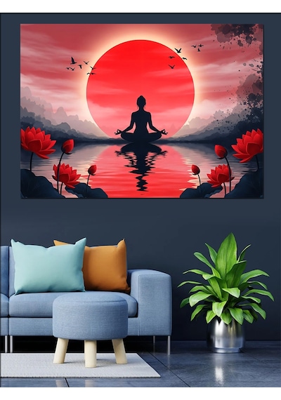 Ahşap Tablo Gün Batımında Meditasyon Yapan Silüet