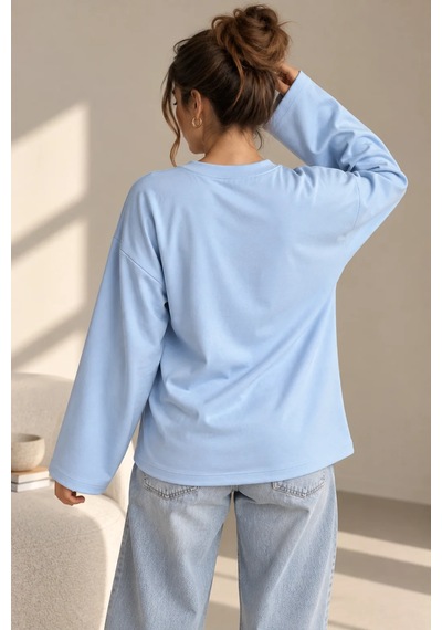 Bb Butik Basic Kadın Modal Oversize Bisiklet Yaka Sweatshirt Zg3535 Mavi