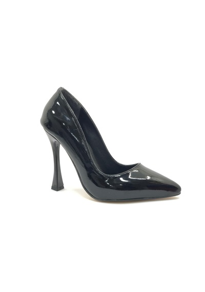Feles 10 Cm Topuklu Stiletto Kadın Topuklu Ayakkabı Siyah-Rugan