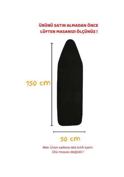 Beylini Yanmaz Ütü Masası Kılıfı Hızlı Ütü Kılıfı Örtü Siyah 50x150 Cm Siyah