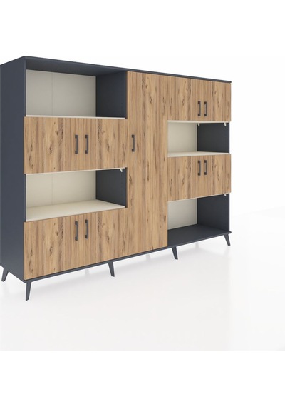 Hyperion Dolap 10 Raflı 9 Kapaklı 220x44x163 Antrasit-çam/aytaşı Antrasit-çam/aytaşı