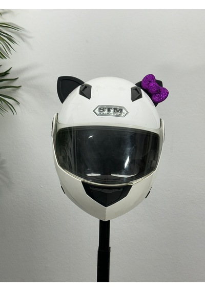 Motor & Motosiklet Mor Fiyonklu Siyah Kedi Kulak Kask Dış Aksesuarı Diğer