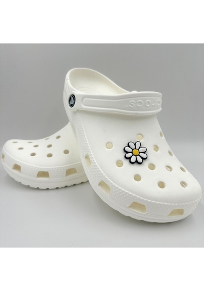 Crocs Terlik Süsü Ve Aksesuarı , Çanta Süsü Jibbitz 3d Renkli Papatya 02 Logo Aksesuar Beyaz-laci-sarı