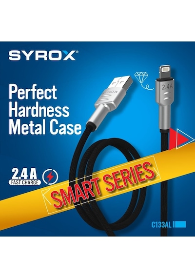 Syrox C133AL 2.4A Lightning Örgü Şarj Data Kablosu