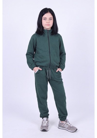 Panios Kids Kız Çocuk Dik Yaka Fermuarlı Beli Bağcıklı Lastik Paça Eşofman Takımı Haki