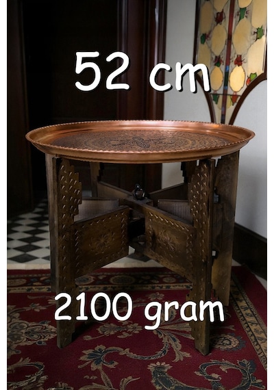 52 Cm El İşlemeli Otantik Desenli Kalın Urfa Bakır Tepsi - Bakır-tps449 Antik Bakır