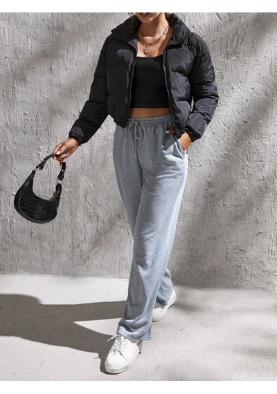 Liona Kadın Kare Yaka Siyah Slim Fit Crop Top Bluz 001