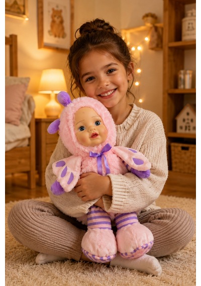 Sevimli Bebek Yüzlü Arı Peluş Oyuncak Arı Kostümlü Büyük Boy Bebek 35 Cm Pembe