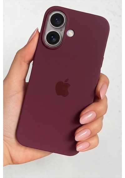 Iphone 16 Uyumlu Kılıf Logolu Lansman Soft Yumuşak Içi Kadife Silikon Kapak Bordo
