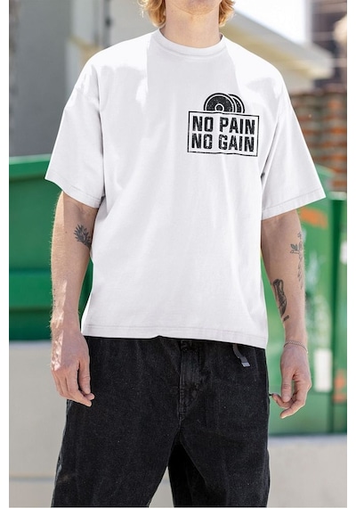 No Pain No Gain Baskılı Unisex Oversize Losing Is Not An Option Y Beyaz