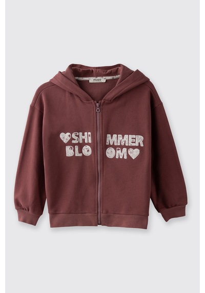 Panço Kız Çocuk Fermuarlı Bordo Sweatshirt Kırmızı