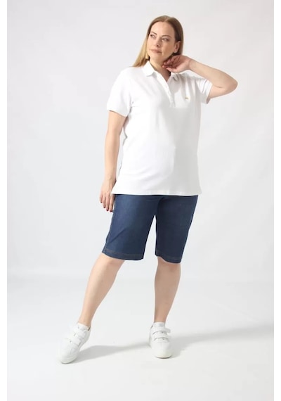 Moda Berray 21305 Kısa Kollu Büyük Beden Lakost Kumas T-shirt Beyaz Beyaz