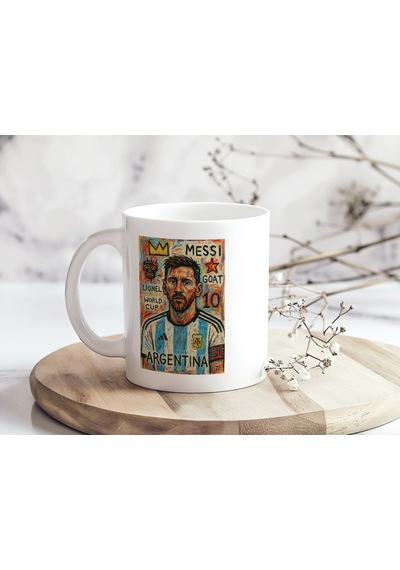 Messi Futbol Devi Kupa Bardak Goat Tasarım, Modern Çizimlerle Koleksiyon Parçası Kupa Beyaz