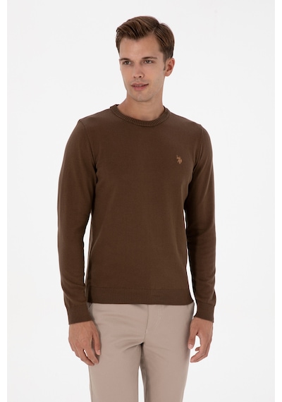 U.S. Polo Assn. Erkek Slim Fit Bisiklet Yaka Kahverengi Basic Kazak 50313713-VR029