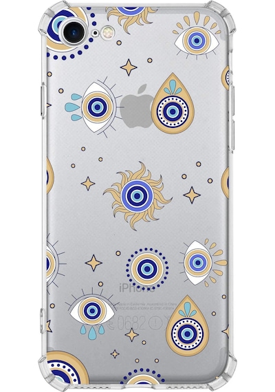 Prinrify Apple Uyumlu iPhone Se 2020 Nazar Boncuğu 5 Baskılı Şeffaf Köşe Korumalı Antişok Kılıf