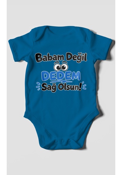 Morivokids Babam Değil Dedem Sağolsun Kısa Kollu Bebek Body %100 Pamuk Koyu Mavi