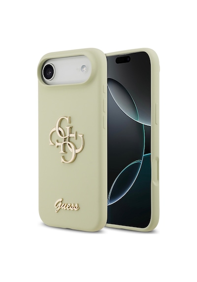 Apple Uyumlu iPhone 17 Air Kılıf Guess Lisanslı Grained Yazı Logolu Kapak Yeşil Yeşil