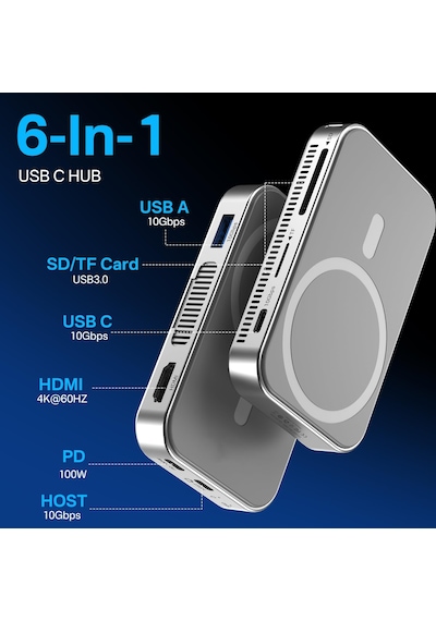Acasis EC1401 6 İn 1 HDMI Apple Uyumlu iPhone 15/16 MagSafe Dock