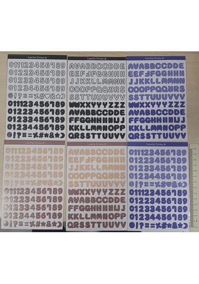 6 Sayfa 0.7 Cm Harfler Ve Sayılar Sticker Alfabe Süsleme Etiketi Bw Çok Renkli