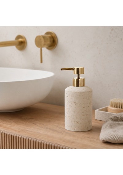 The Voguemaxima Bej Taş Dokulu Sıvı Sabunluk Gold Pompalı 7x17 Cm