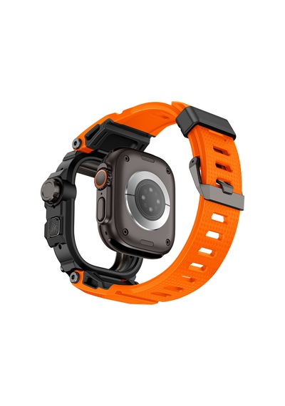 Watch Ultra 49mm Uyumlu Mohseven İwatch Punk Fortress Serisi Kasa Koruyuculu Silikon Kordon Turuncu