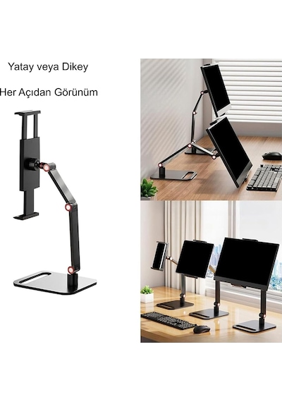 Triline Monitör Tablet İpad Telefon Tutucu 12-16 İnç Universal Metal 360 Derece Döner Stand