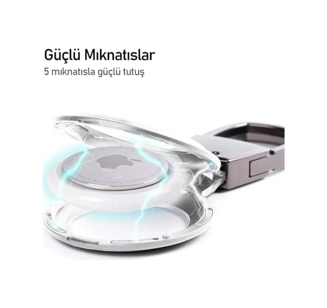 Buff Tagsafe Hooksteel Taşınabilir Anahtarlık Darbeye Dayanıklı Metal Askılı Airtag Kılıf Gümüş 10"