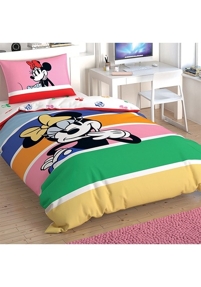 Taç Lisanslı Nevresim Takımı Minnie Mouse Rainbow Tek Kişilik