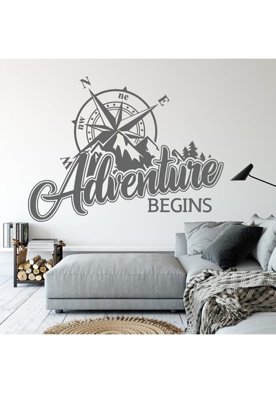 Adventure Begins Sticker - Araba Oto Motosiklet Karavan Araç Cam Sticker - 00344 40x30 Cm