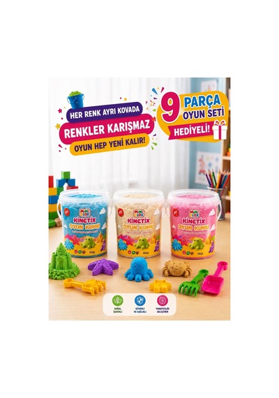 Doğal Kinetik Kum 1,5 Kg 3 500 Gr Ayrı Kova 9 Parça Oyun Seti Hediyeli Beyaz Beyaz