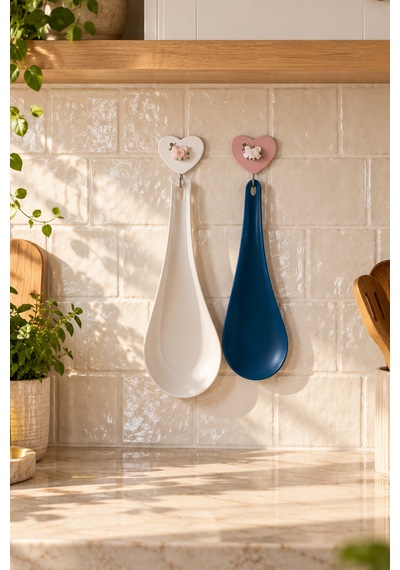 Porsima Sc-4017 Krem-mavi Wow 2'li Kaşık Tutucu Ve Kepçe Altlığı