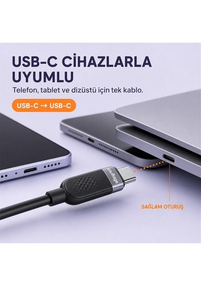 Usb-c To Usb-c Silikon Hızlı Şarj Ve Veri Kablosu, 60w Pd 480 Mbps, Yumuşak Ve Dolaşmaya Dirençli, Telefon Tablet Laptop Uyumlu, 1 Metre, Siyah