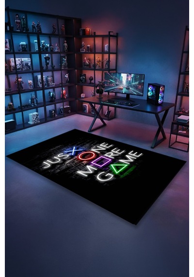 Just One More Game Neon Yazı Yıkanabilir Kaymaz Taban Halı Gnc6