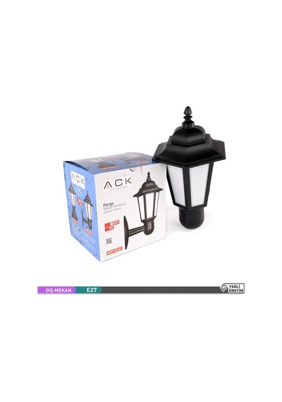 ACK Perge Bahçe Aydınlatması E27 Dekoratif Duvar Armatür 42cm Siyah