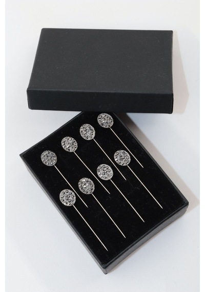 Numetal 8 Li Oval Taşlı Eşarp İğnesi. Şal İğnesi. Türban İğnesi. Başörtü İğnesi. Eşarp Ve Şal İğnesi Gümüş