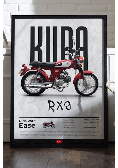 Kuba Rx 9 Siyah Ahşap Çerçeveli Poster, Dekoratif Motosiklet Duvar Tablosu