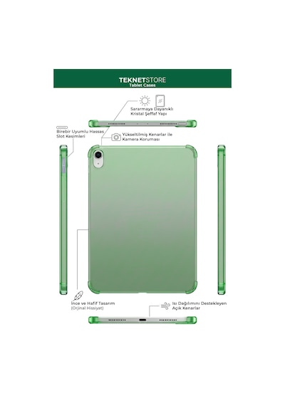 İpad 11. Nesil A16 Ve 10. Nesil 10.9" Uyumlu Kılıf A3355 A2696 Ultra İnce Standlı Kapak Açık Yeşil Kapaklı Kılıf