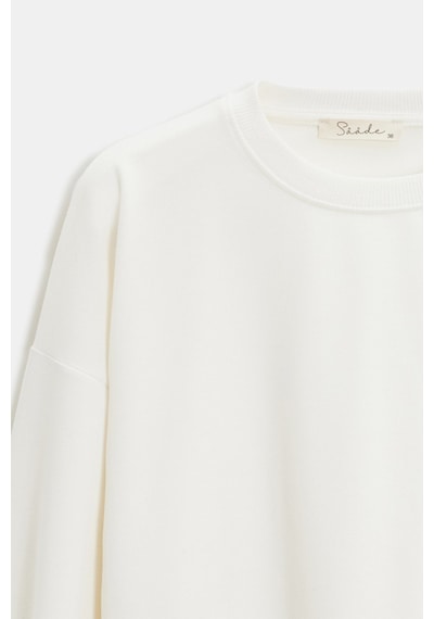 Sââde Kadın Oversize Bisiklet Yaka Basic Casual Sweatshirt Ekru