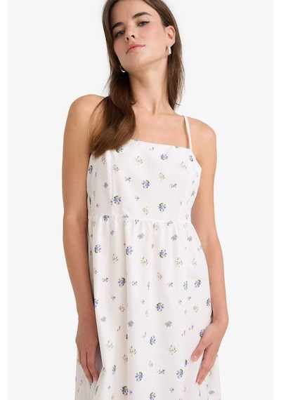 Defacto Kare Yaka Floral Poplin Askılı Midi Elbise F8909ax25auwt32 Beyaz
