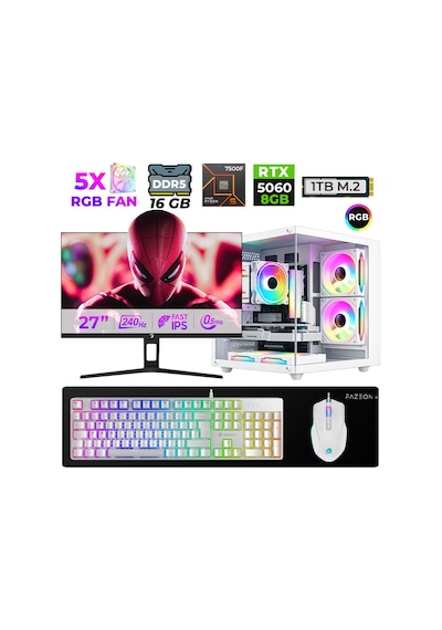 Xaser Live X40 R5-7500F 16 GB 1 TB SSD RTX 5060 8 GB 27" Dos Masaüstü Oyuncu Bilgisayar