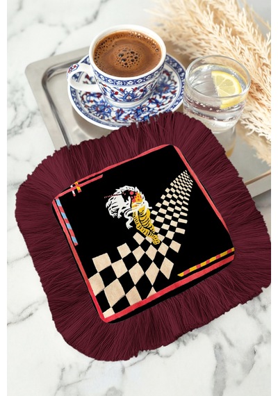 Lüks Modern Sanat Saçaklı Dekor Peçetesi-çarpıcı Siyah Bohem Bordo Saçak Bardak Altlığı Mendil Mat Adaçayı Camel