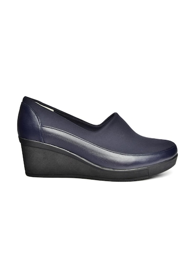 Fox Shoes R908059003 Lacivert Hakiki Deri Dolgu Topuklu Kadın Ayakkabı Lacivert