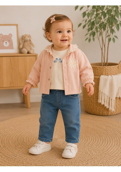 Hippıl Baby Kot Pantolonlu Ceketli Kız Üçlü Takım 1-4 Yaş -bay7087615 - Pembe