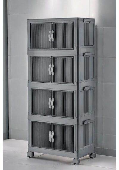 Evle Katlanabilir Modüler Dolap 4 Lü 54 Cm X 31,7 Cm X 127 Cm Antrasit