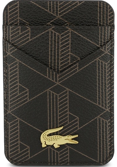 Lacoste Orjinal Lisanslı 2 Hazneli Pvc Karışık Monogram Desenli Magnetik Kartlık Kahverengi