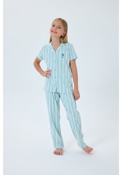 U.s. Polo Assn. Kız Çocuk Yeşil Gömlek Pijama Takım 5274-49918 Yeşil